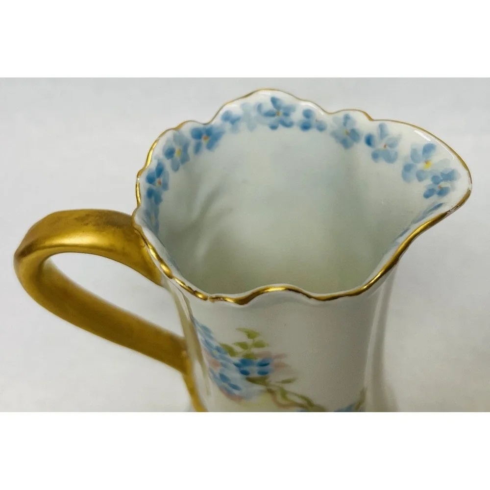 H&CO Haviland Limoges France Porcelain Creamer Blue Flowers Gold Trim Montgomery